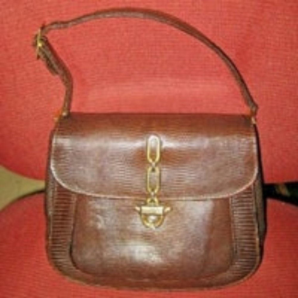 ❤️RARE! MARK CROSS ITALY Brown Reptile Leather Top Handle Purse Handmade